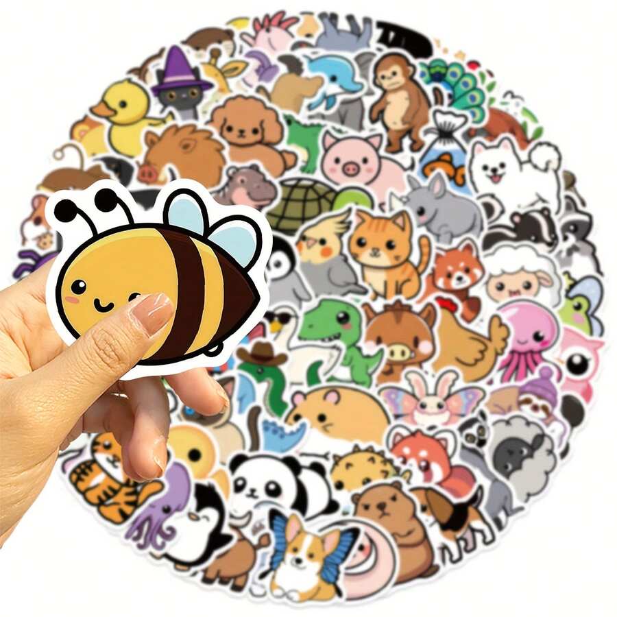 somoving 100pcs Animals Stickers Pig Bird Capybara Aesthetic Decal For Laptop Skateboard Luggage Decorative Sticker - Multicolor - View 1