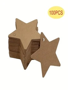100pcs Kraft Paper Star Gift Tags - Blank Reusable, Suitable For Party, Gift Wrapping, Christmas Decoration And Home Decor - A - View 1