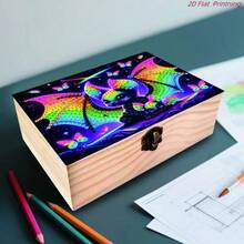 1pc Handmade Bat Theme Art Storage Box With Lockable Lid - Wooden Multifunctional Jewelry Box, Bat Pattern Decoration, Suitable For Office Desk, Vanity, Can Be Used As Bat Display Or Gift, 2D Flat Design - Multicolor - View 3