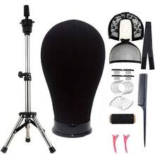 22 Inch Canvas Mannequin Head, Professional Mannequin Canvas Head With Stand For Making Display, Canvas Block Head With Adjustable Wig Head Stand For Hair Styling Practice Display - View 11