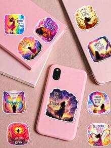 50pcs PP Material She Is Not Defined Stickers, Women Empowerment Inspirational Style, Featuring Rainbow, Flower, Heart, Lighthouse, Butterfly Elements, Suitable For Scrapbooking, Water Bottle, Luggage, Skateboard, Notebook, Storage Box, DIY Craft Decoration - Multicolor - View 5