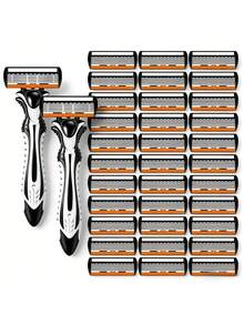 New 6-Layer Men's Razor Set, Includes 12-18-30 Blades, Manual Shaving Razor, Universal Blade Head Depilatory Razor, Plastic Non-Slip Handle, Travel And Home Essential, Dry And Wet Use Manual Razor, Perfect Gift Choice - A - View 8