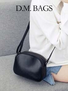 New Fashion Solid Color Lychee Texture Casual Versatile Multi-Functional Three-Layer Three-Zipper Large Capacity Adjustable Shoulder Strap High-Quality Minimalist Elegant Elegant Crossbody Bag Suitable For Office Workers Students Commuters - Black - View 7