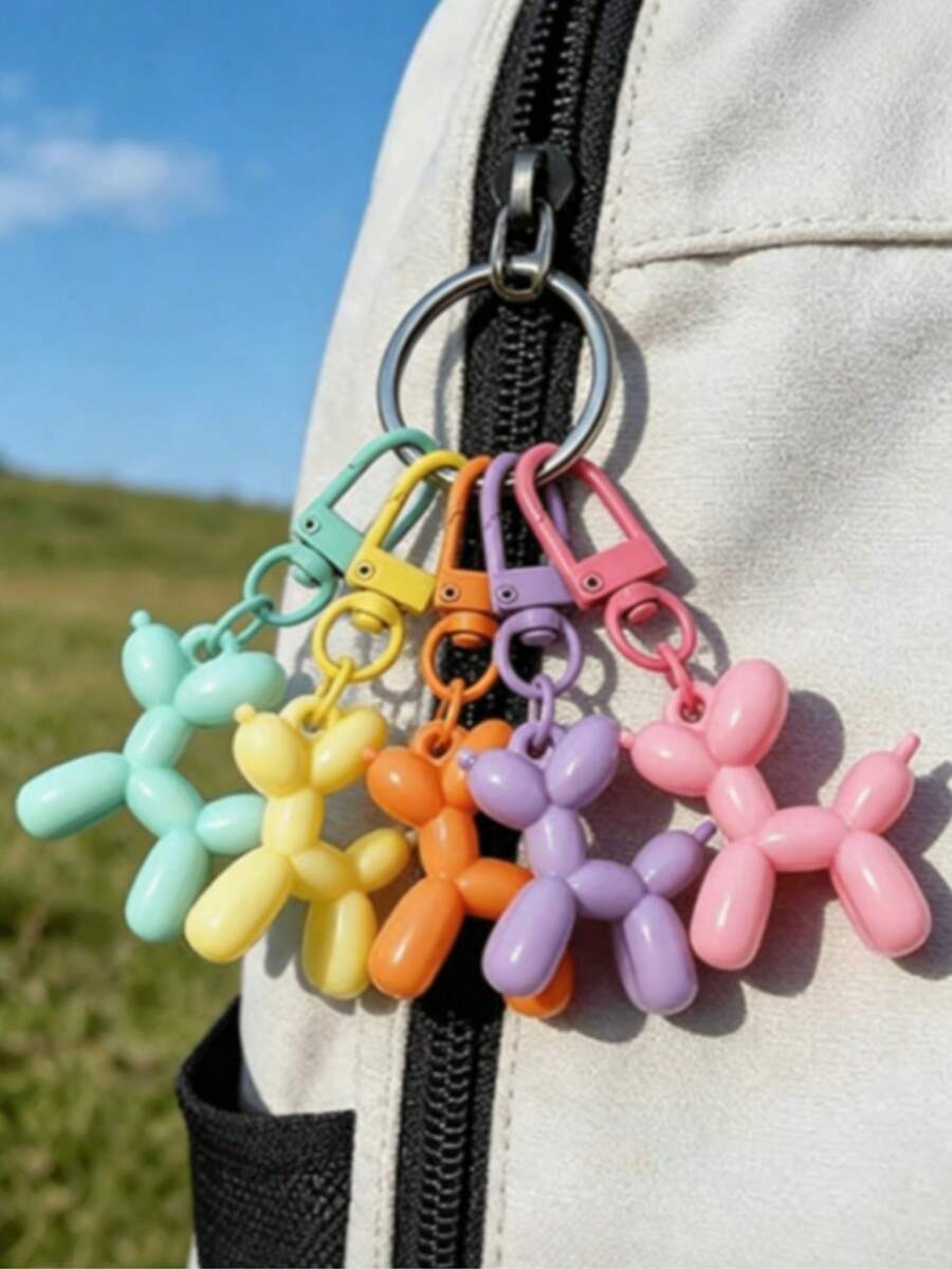 1/5pcs Candy Color Balloon Dog Keychain, Cute Dog Bag Charm, Fashion Key Pendant, Bright Color Balloon Dog Keychain, Creative Animal Keychain; Suitable As Gift For Couples Or Best Friends, Bag Accessory, Party Favor Or Keychain