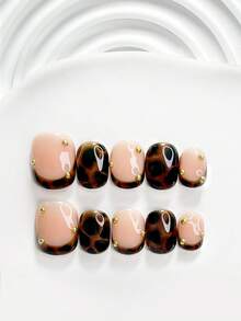 10片裝秋季極簡低調奢華手工穿戴甲，Polygel美甲套組，鋼珠裝飾，棕色指甲油，秋季大姊姊風，3種尺寸可選，方型/短方型/杏仁形，適合派對、跳舞、日常穿戴（手工細節可能有所不同） - 彩色 - 查看 19