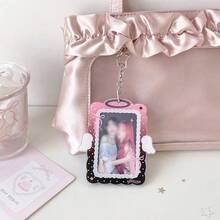 Angel Wings Acrylic Small Card Holder Keychain, Lace Bow Star Chain ID Card Display Frame, Sweet Macaron Color Photo Card Protective Sleeve, Ideal Decorative Keychain Gift For Fans, Teenage Girls And Photo Collectors, Back To School Season - Card Sleeve - View 10