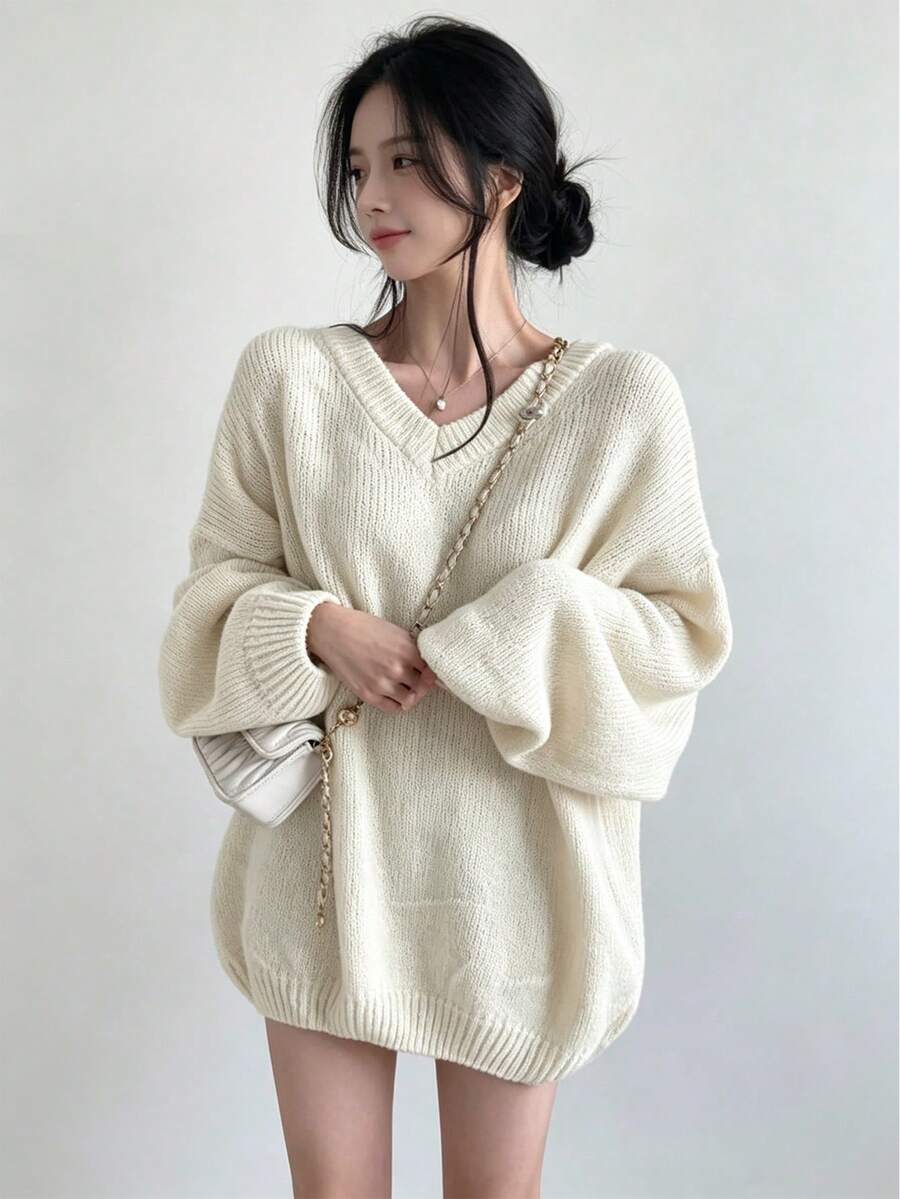YCYC 秋冬休閒寬鬆舒適女款長袖針織衫