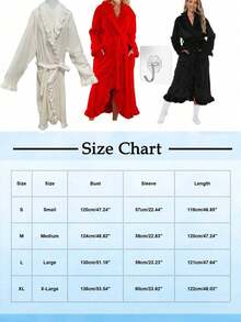 2/1pc Women's Ultra Soft Ruffle Hem Ankle Length Thick Fleece Robe, Fashionable Wavy Edge Decor, With Side Pockets, Warm Soft Long Bathrobe, Plush SPA Home Leisure Morning Robe - Multicolor - View 12
