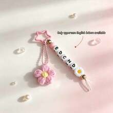 [Customized]1pc Silicone Personalized Beaded Charm, Paired With 1 Handmade Yarn Flower, Customized English Letter, Star Clasp Packaging Decoration, Birthday Gift - Multicolor - View 6