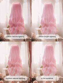 alicegarden 26-Inch Long Synthetic Wig Featuring A Natural Wavy Style In A A Stunning Pink. Designed With Bangs , This False Hairpiece Is Perfect For Ms Daily Party Cosplay Use, Offering A Natural And Natural Durable Wig Gift For Ladies. - Pink - View 11