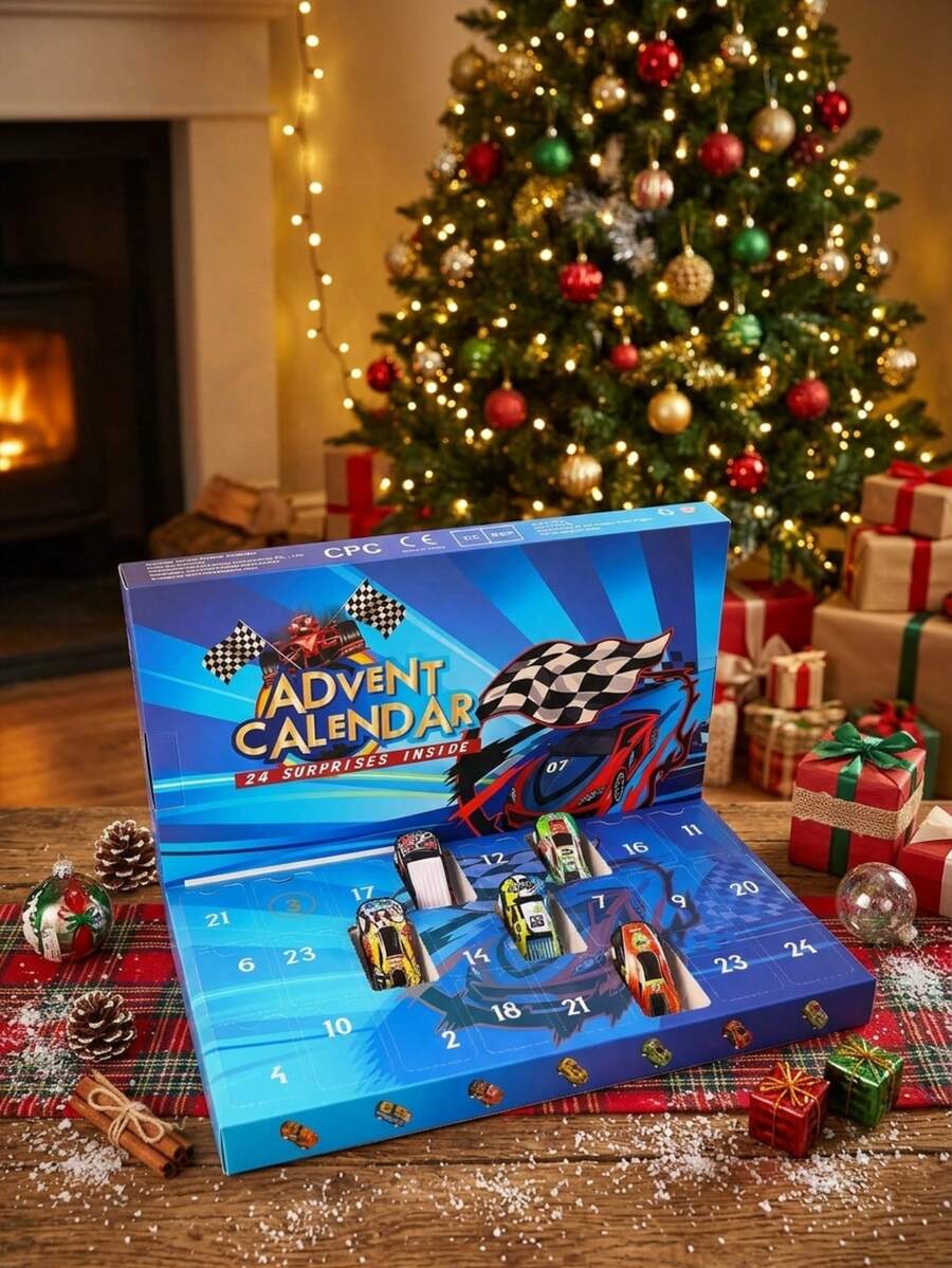 2026 Christmas Advent Calendar Blind Box Toy Cars, 24 Days Countdown Surprise Mini Racing Vehicles Playset, Xmas Holiday Party Favors Birthday Gift For Kids Boys Age 3+
