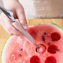 1pc Stainless Steel Fruit Scooper Watermelon Cutter Ball Spoon Ice Cream Scoop Fruit Divider Carving Knife - Pink - View 5