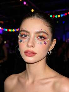 Macaron Colorful Pearl Heart Face Sticker Set With Tweezers, Mixed Color 3D Rhinestone Stickers, Self-Adhesive Eye And Face Makeup Decoration, Suitable For Girls Creative Photography Eye Makeup, Halloween Costume - Multicolor - View 3