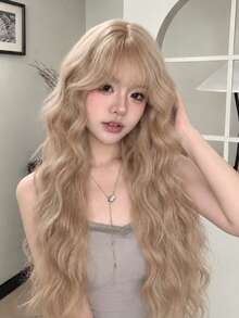 alicegarden 34-Inch Long Synthetic Wig Featuring A Natural Wavy Style In A A Stunning Linen-Gold. Designed With Bangs , This False Hairpiece Is Perfect For Ms Daily Party Cosplay Use, Offering A Natural And Natural Durable Wig Gift For Ladies. - Linen Gold - View 4