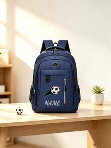 1pc Personalized Large Capacity Backpack With Fashionable Casual Football Tail Print, Zipper Closure Nylon Material, Adjustable Shoulder Straps, Hand-Carry Option, Suitable For School, Commute, Shopping, Daily Use. Birthday Gift. - Vertical Zipper Style - Multicolor - View 11