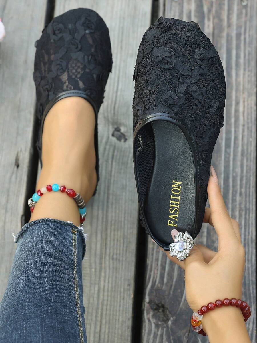 Fashionable Breathable Mesh Minimalist One-Piece Slippers - Black - View 1