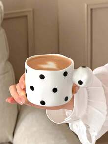 1pc Asymmetrical Pinched Polka Dot Ceramic Bowl, Ins-Style High-End Large Capacity Double-Ear Bowl, Polka Dot Spoon, Breakfast Yogurt Bowl, Rice Bowl, Double-Ear Soup Basin, Single-Serve Tableware Ceramic, Suitable For Home, Restaurant, Dessert Shop, Office, Gift - Multicolor - View 6