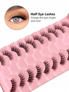 Asiteo 10 Pairs Cat Eye Natural Half Lash Extensions, Suitable For Daily And Date Makeup, Long Transparent Stem False Eyelashes - Black - View 3