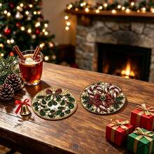 4/8pcs Autumn/Winter New DIY Colorful Pearl Rhinestone + Shiny Diamond, Diamond Painting Coaster Set, Suitable For Beginners, Applicable For Home, Holiday Decoration, DIY Handmade Kit, First Choice Gift For Friends And Family - Rhinestone Coaster/QY206 - View 8