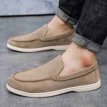 Luxury Men's Slip-On Penny Loafers Solid Color Faux Suede Fabric Casual Shoes - Khaki - View 5