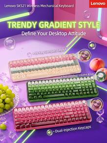 Lenovo Keyboard nirkabel dengan tombol jeli gradien warna-warni, desain melengkung ergonomis, keyboard berkualitas tinggi untuk asrama, rumah, dan meja kantor. - View 1