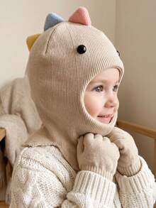 1PC Fashionable Unisex Kids Cartoon Dinosaur Knitted Balaclava Hat, New Solid Color Thin Soft Comfortable Knitted Balaclava For Autumn/Winter - 1PC - View 7
