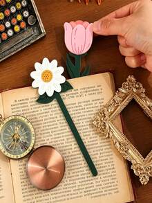 Artificial Leather Floral Bookmarks, Soft Flower Page Markers, Daisy, Tulip, Rose, Sunflower Patterns, Decorative Planner Accessories, Perfect Gift For Book Lovers, Writers, Students, Office Workers, Women, Cute Room Decor And Reading Gift - Multiple Styles - View 7