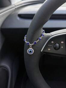 1pc Blue Evil Eye Rhinestone Steering Wheel Pendant, Gold Crystal Chain Car Hanging Decor, Shiny Interior Rearview Mirror Accessory, Suitable For Women, Cars, SUVs, Daily Commute, Road Trips, Birthday And Holiday Gifts - Sapphire - View 10