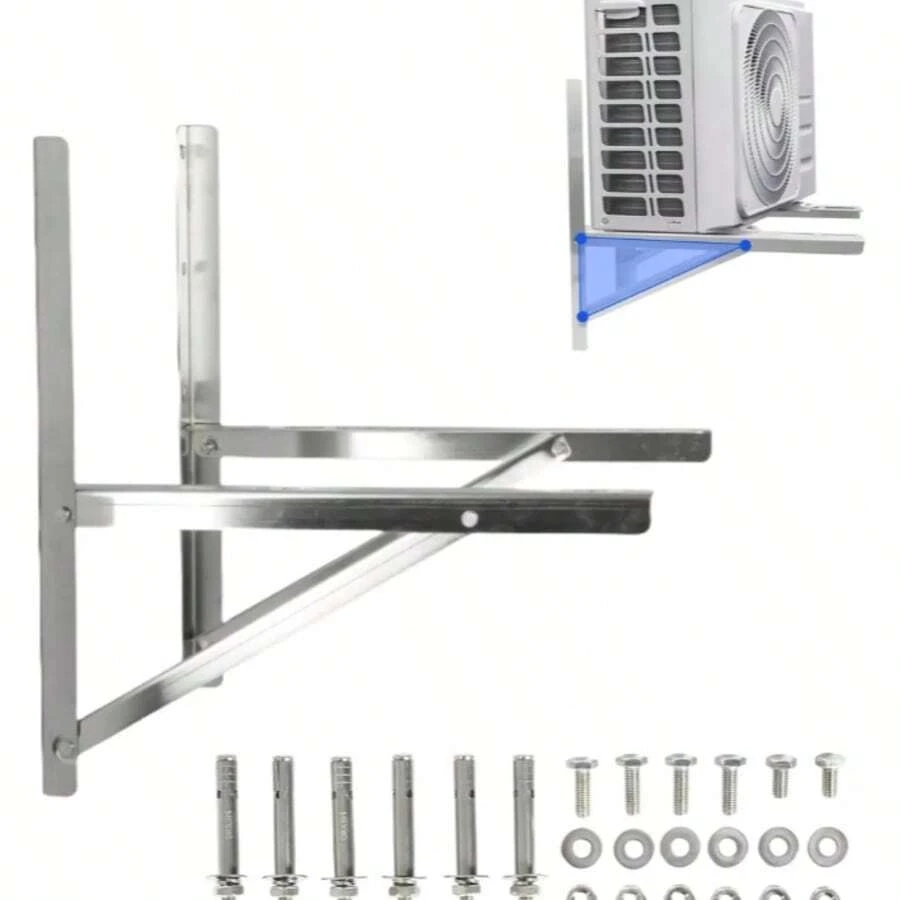 Wall Mount Bracket For 1-2 Ton Mini Split Air Conditioner, Stainless Steel, 180 Kg Capacity, Condenser Base With Installation Kit - Silver - View 1