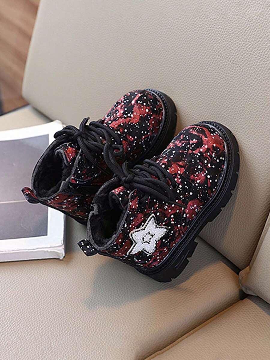 Unisex High-Top Snow Boots For Boys And Girls, Children's Soft-Soled Anti-Slip Boots With Warm Fleece Lining, Fashionable And Comfortable Ankle Boots - Red - View 1