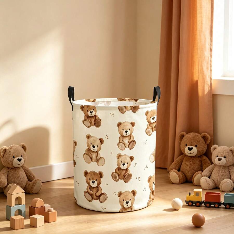 1PC Dopamine Aesthetic Cute Cartoon Pet Print Storage Basket With Handles, Kawaii Dog Cat Rabbit Paw Heart Pattern Laundry Hamper, Multi-Purpose Organizer For Clothes Sundries, Home Decor / Room Decor - Multicolor - View 1