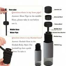 Portable Car Water Pipe Set, Mini Travel Handheld Water Pipe Kit, Heat-Resistant Shell With Silicone Hose, Detachable Compact Water Pipe, Easy To Carry, Suitable For Car Travel, Outdoor, Party, Home Leisure, Halloween, Back To School, Christmas - Black - View 8