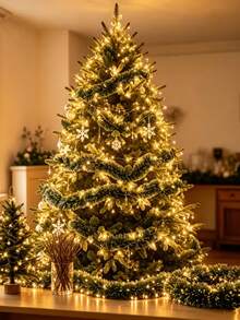 1 buah Garland Payet Jarum Pinus Hijau Tua Natal - Dipadukan dengan Rumbai Putih dan Strip Lampu LED, Ditenagai USB, 8 Mode Peredupan, Cocok untuk Dekorasi Pohon Natal Dalam Ruangan, Berlaku untuk Pesta Pernikahan, Liburan, Ulang Tahun, dan Lampu Hias Rumah - MultiWarna - View 8