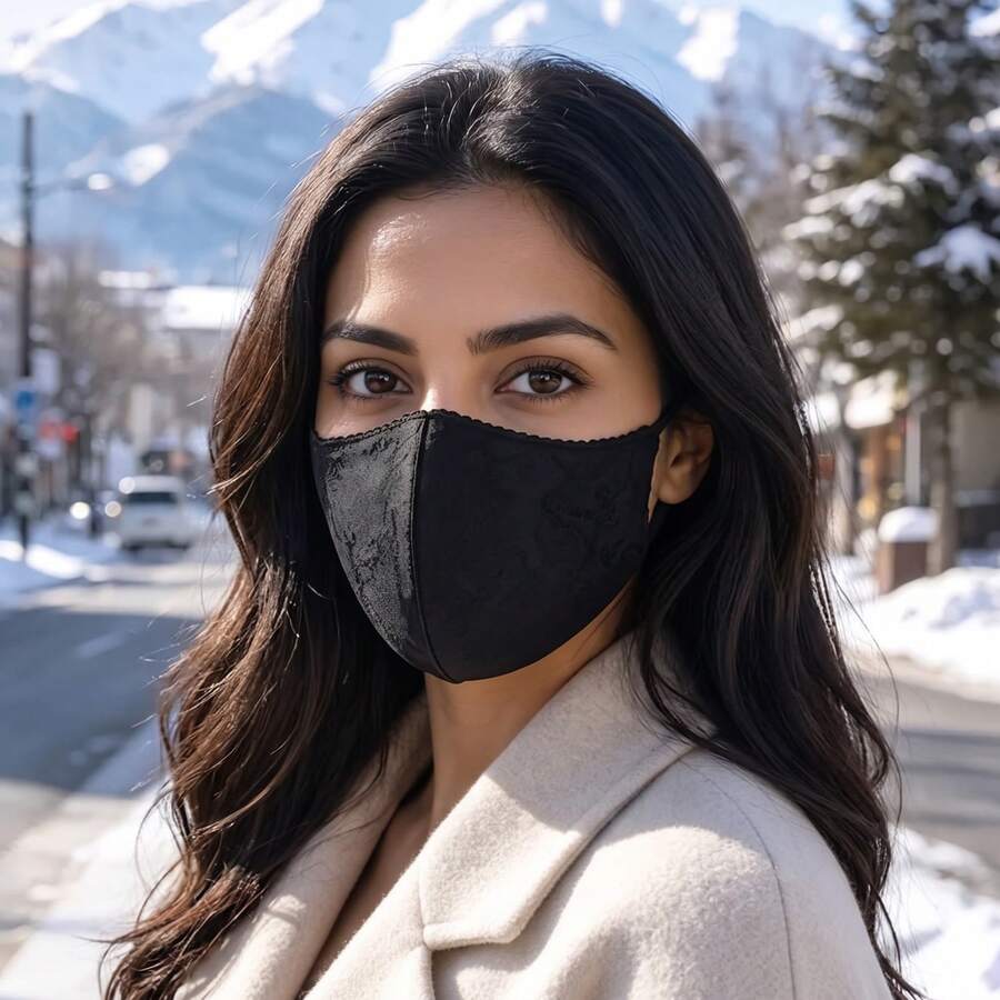 1pc Women's Vintage Solid Color Lace Warm Face Mask, Soft Breathable Washable Adjustable Ear Strap, Fashion Aesthetic Facial Accessory For Daily Wear - Multicolor - View 1