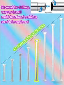 [Best Seller]1pc Extra Long Stainless Steel Telescopic Rod, Curtain Rod, Door Curtain, Wardrobe, Shower Curtain Rod, Tension Rod, Clothes Drying Rod, Pull Curtain Rod, Window Curtain Rod, Wardrobe Hanging Rod, Extendable Rod, Laundry Drying Rod, Hanging Rod Bracket, Kitchen Utensil Storage Rod, Black Room Divider, Spring Curtain Rod, Spring Shower Curtain Rod, No Drilling Required, Adjustable Bathroom Divider Spring Rod, Adjustable Black Shower Curtain Rod, No Drilling Required, Easy Installation, Suitable For Bathroom - Multicolor - View 37