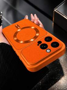 MewTrek Luxury Litchi Texture PU Leather Phone Case, Metal Ring Sticker, Large Camera Opening, Full Coverage Shockproof & Anti-Drop Protective Shell, Compatible With IPhone, Galaxy, Honor, Reno, MOTO - Orange - View 2