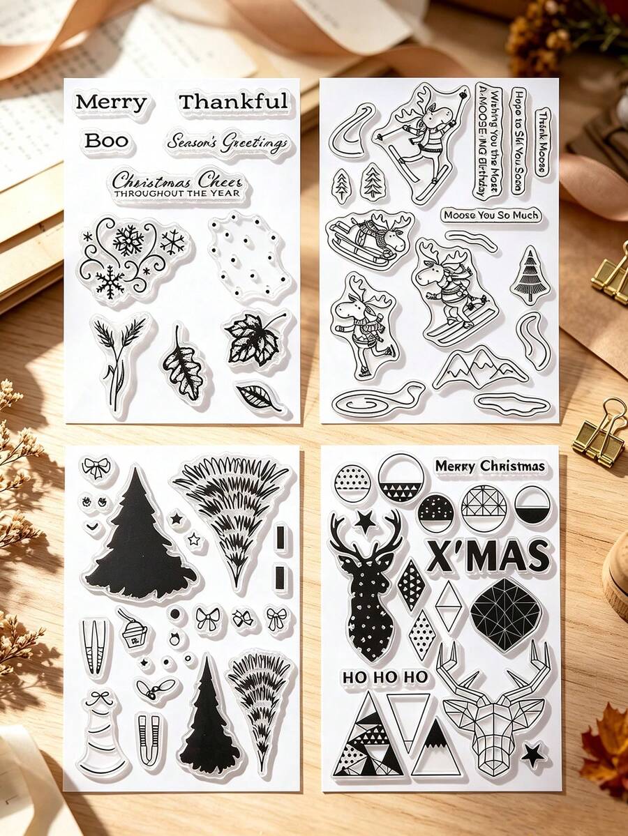 Set Of 4 Clear Stamps For DIY Christmas Scrapbooking Decor Transparent Silicone Stamps For Making Greeting Invitation Cards Photo Album Decor - As Shown In the Picture - View 1