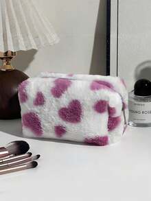 Tas Kosmetik Lembut dan Mewah, Kapasitas Besar, Motif Hati, Tas Perlengkapan Mandi Portabel untuk Perjalanan, Kantong Penyimpanan Kosmetik - MultiWarna - View 9