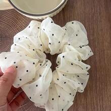 3/2/1pc French Style Gentle Polka Dot Large Scrunchies, Pearlescent Gradient Chiffon Hair Ties, Ponytail Hair Accessories - Beige - View 5