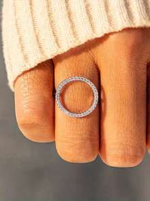 1pc Minimalist Cubic Zirconia Ring, Women's Wedding Anniversary Accessory Gift - Silver - View 2