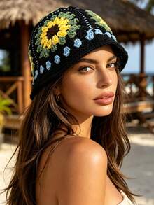 OBOVAY 1 buah Topi Ember Wanita Y2K Warna-warni Buatan Tangan, Topi Rajut Patchwork Blok Warna Gaya Hip-Hop Jalanan, Cocok untuk Pemakaian Sehari-hari, Liburan, Bohemian - Sepuluh warna - View 4