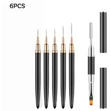6 Pcs Nail Art Liner Brush Set, Dust Proof Cap Nail Painting Tools - Multicolor - View 8