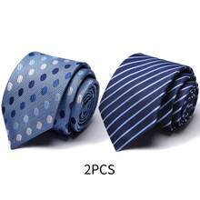 AlanKing 2pcs Men's Geometric Polka Dot Ties, Suitable For Matching Shirts And Suits, Applicable For Workplace Interviews And Formal Business Occasions - Color Mixing - View 4