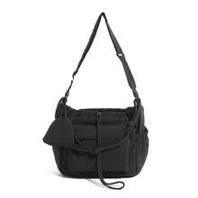 Black Drawstring Crossbody Bag, Multi-Pocket Nylon Shoulder Bag With , Adjustable Strap Casual Slouchy Sling Bag For Daily Commute Outdoor - Multicolor - View 13
