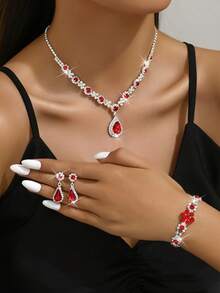 1件女款時尚珠寶套裝 項鍊、耳環、手鍊 3件組 - 907660紅色套裝 - 查看 5