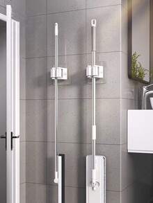4pcs Bathroom Wall-Mounted Mop Holder, Self-Adhesive No-Drill Roller Clip, Cleaning Tool Broom Mop Storage Hook - View 8