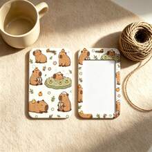 1 Piece Cute Capybara Drinking Bubble Tea Lanyard & Card Holder Set, Cute Animal Badge Reel For School Office ID Card, Lovely Gift For Capybara Lovers - Multicolor - View 3