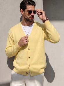 Autumn Winter Solid Color Casual Commute Home Outdoor Lazy Neutral Soft Short Cardigan Long Sleeve Knit Sweater Top - Yellow - View 4