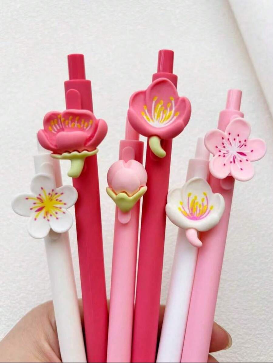 4pcs/Set Random Flower Pattern Retractable Ballpoint Pens, Multiple Designs, Simple Printed Pens, Suitable For Weddings, Parties, Daily Use, Gifts, Perfect Valentine's Day Gift For Friends And Family - A - View 1