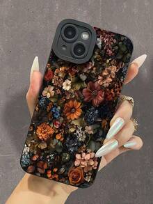 Women's Black Floral Soft Edge Anti-Drop Phone Case, Autumn/Winter Vibe, Daily Versatile, Compatible With Apple 18Pro/18ProMax/17/17Pro/17ProMax/16/16Pro/16Plus/16ProMax/15/15Pro/15ProMax/15Plus/14/14Pro/14ProMax/13/13Pro/13ProMax/12/12Pro/12ProMax/11/7/8, Suitable As Birthday Gift, Back To School Gift, Essential Women's Phone Accessory Daily Replacement Phone Case - Black - View 2